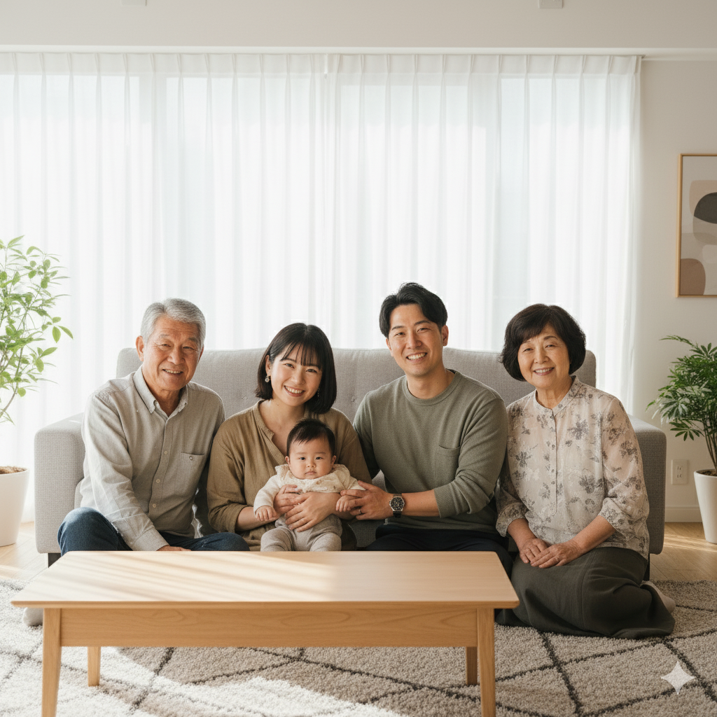 居間で家族団欒