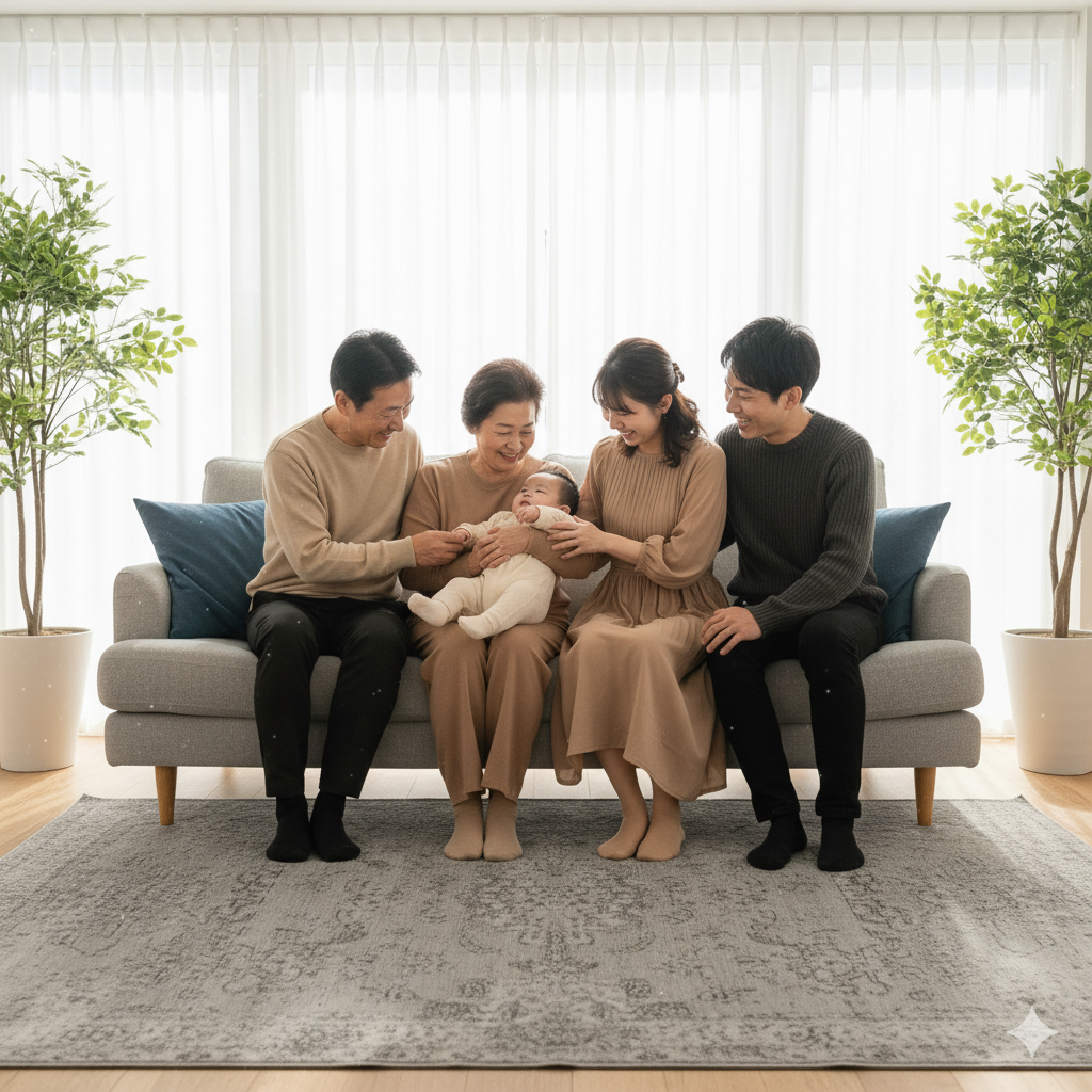 ソファで家族団欒